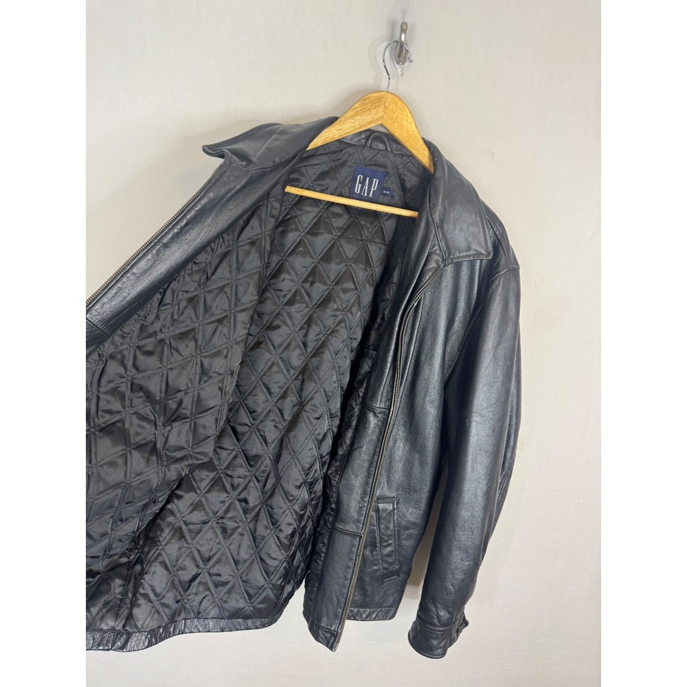 Vintage 90s Gap Mens XL Black Genuine Leather Jacket Quilted Lined Bomber - Picture 11 of 15